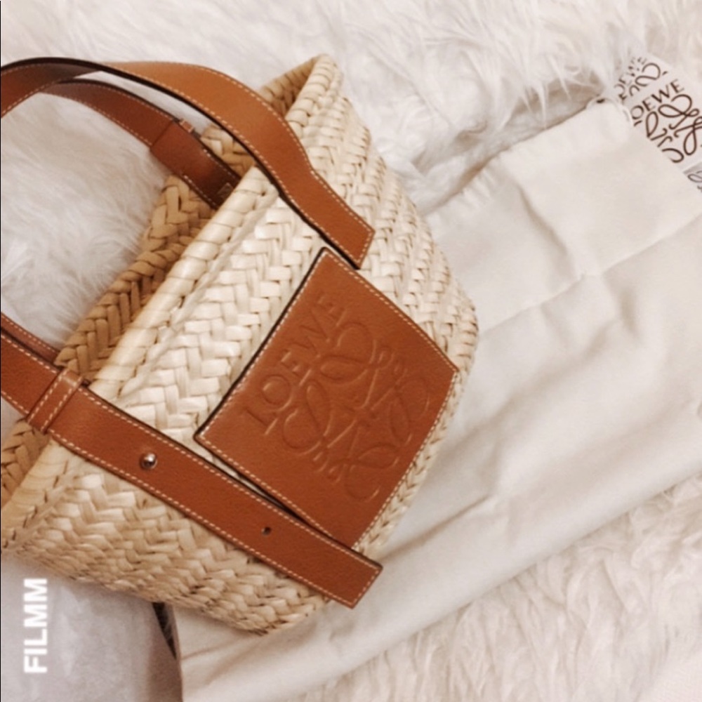 Loewe Small leather-trimmed basket tote